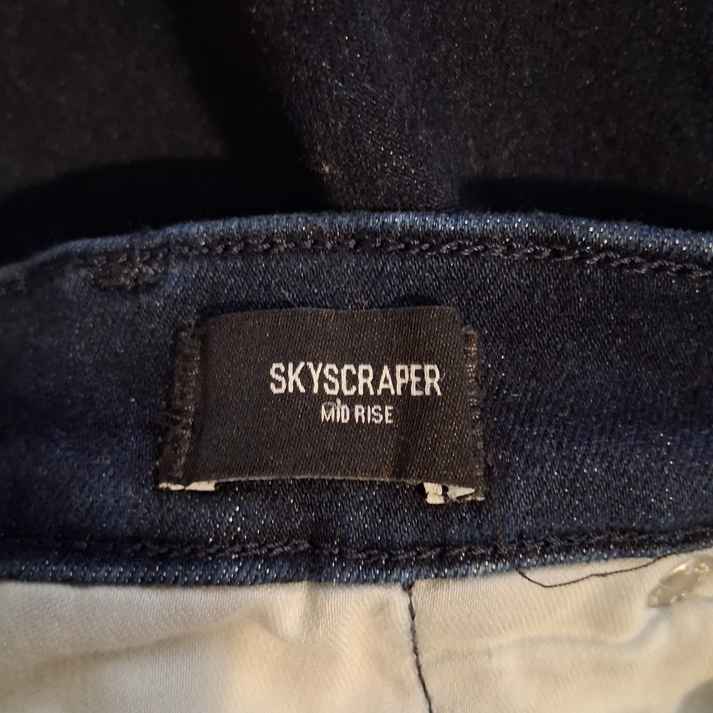 Express Dark Blue Women's Skyscraper Mid Rise Jeans. With Split Boot Flare - Picture 4 of 7